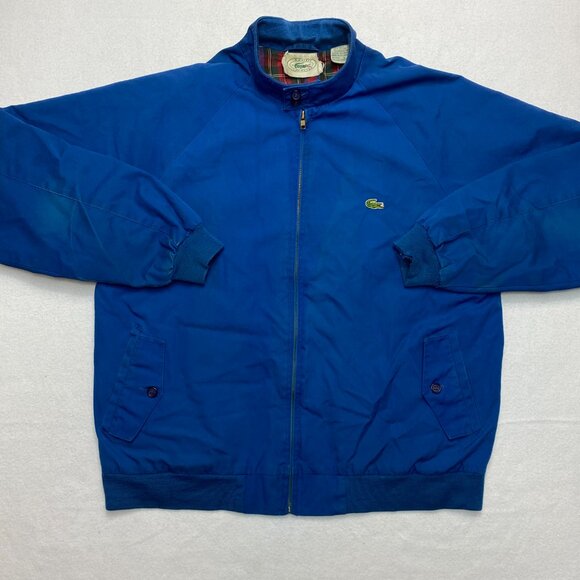 Vintage Izod Lacoste Bomber Jacket Men's L Blue Navy Plaid Lined Full Zip - Picture 2 of 16